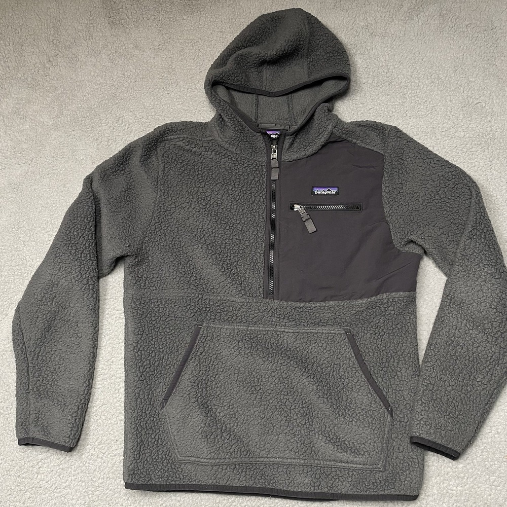 Patagonia Retro Pile Fleece Hoodie Mens Medium Gray 1/2 Zip Pullover Activewear